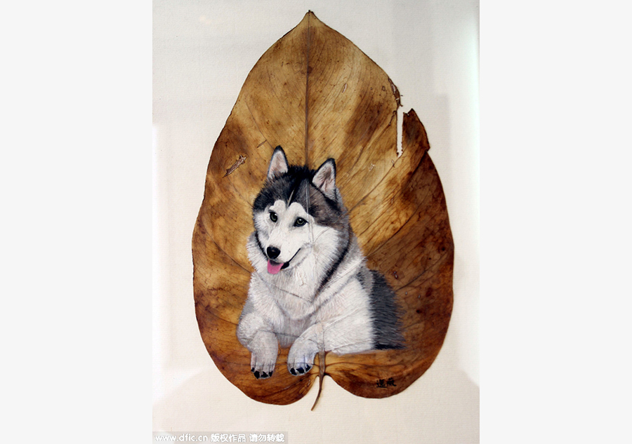 廢棄樹(shù)葉“變身”精美藝術(shù)品