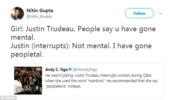 到底用mankind還是peoplekind？ 加拿大總理也開始“咬文嚼字”