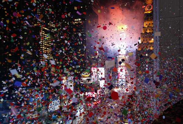 Revellers celebrate new year in Times Square in New York